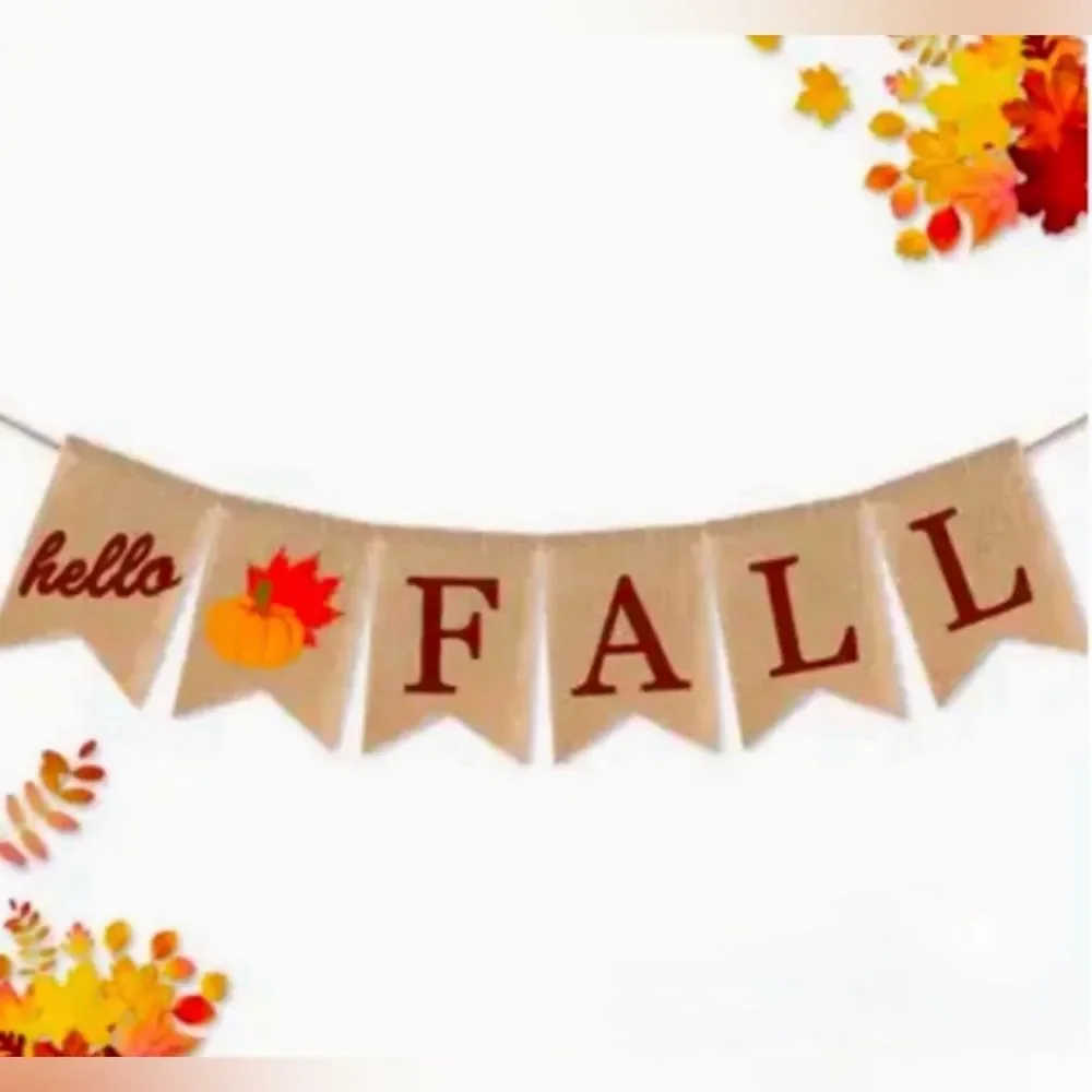Hello Fall Burlap Banner High Quality Turkey Fall Thanksgiving Decoration New